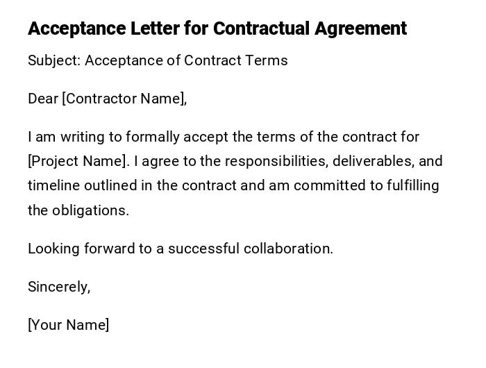 Acceptance Letter for Contractual Agreement