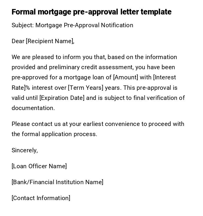 Formal mortgage pre-approval letter template Formal mortgage pre-approval letter template