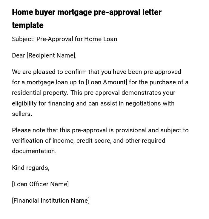 Home buyer mortgage pre-approval letter template Home buyer mortgage pre-approval letter template