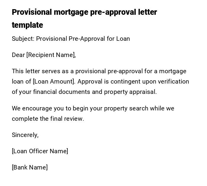 Provisional mortgage pre-approval letter template Provisional mortgage pre-approval letter template