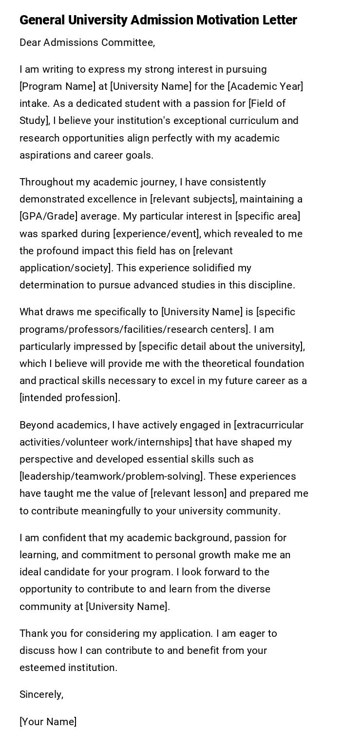 General University Admission Motivation Letter General University Admission Motivation Letter