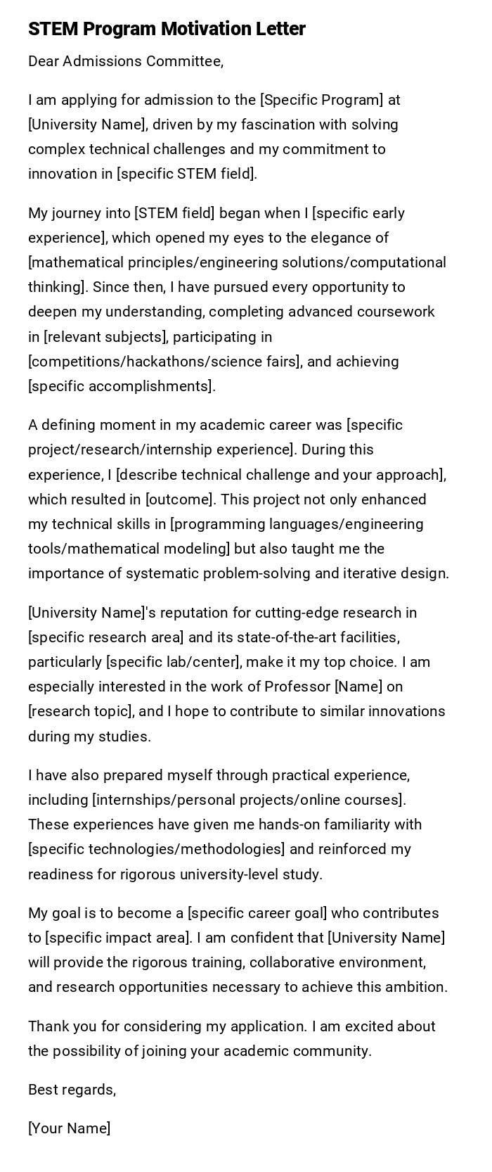 STEM Program Motivation Letter STEM Program Motivation Letter