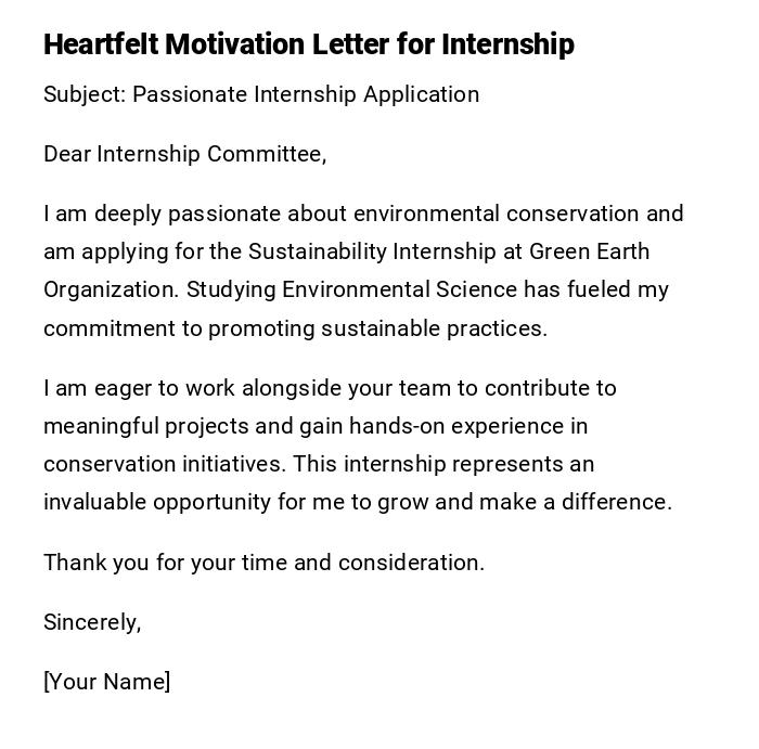 Heartfelt Motivation Letter for Internship Heartfelt Motivation Letter for Internship