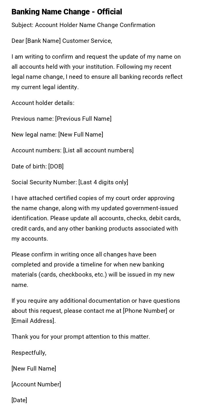 Banking Name Change - Official Banking Name Change - Official