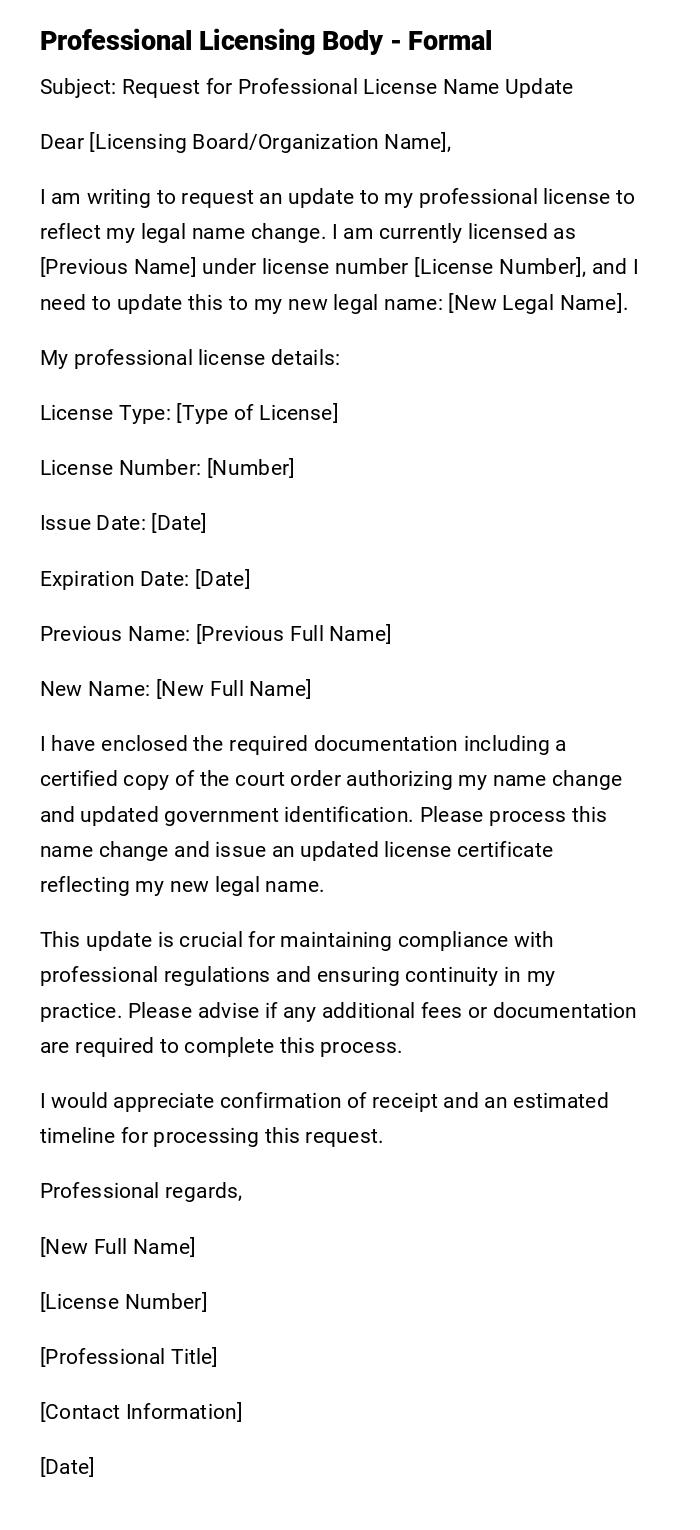 Professional Licensing Body - Formal Professional Licensing Body - Formal