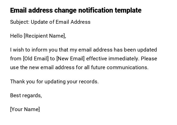 Email address change notification template Email address change notification template