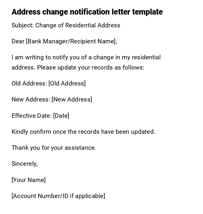 Address change notification letter template Address change notification letter template