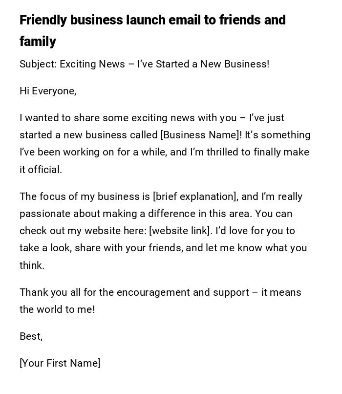 Friendly business launch email to friends and family Friendly business launch email to friends and family