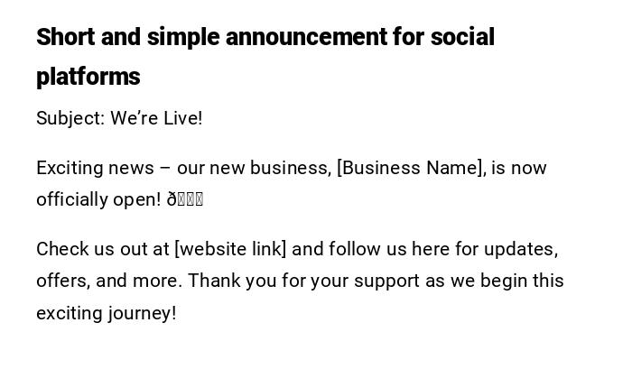 Short and simple announcement for social platforms Short and simple announcement for social platforms