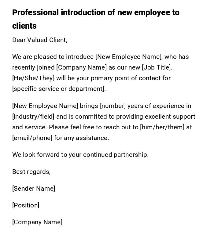 Professional introduction of new employee to clients Professional introduction of new employee to clients