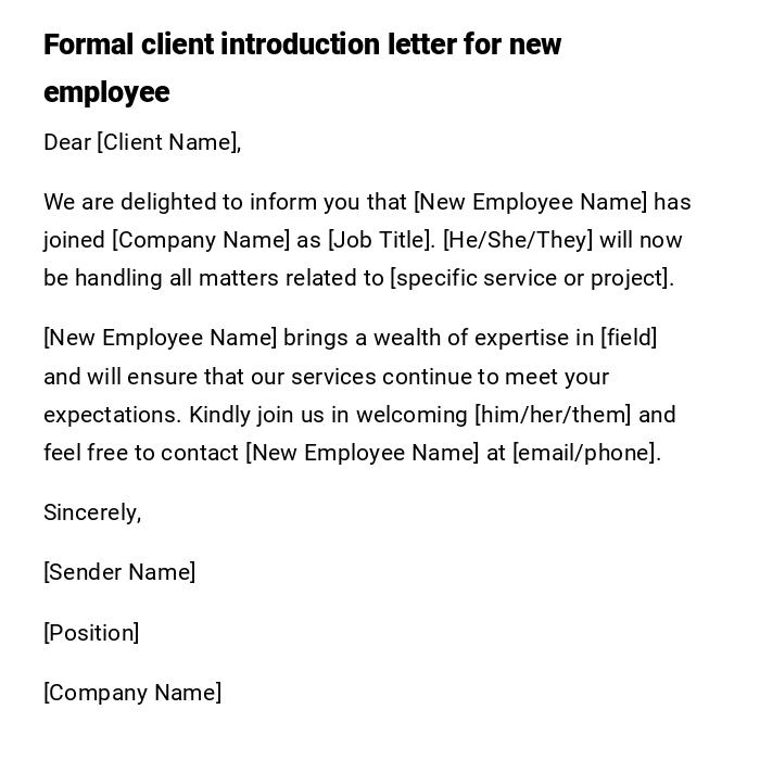 Formal client introduction letter for new employee Formal client introduction letter for new employee