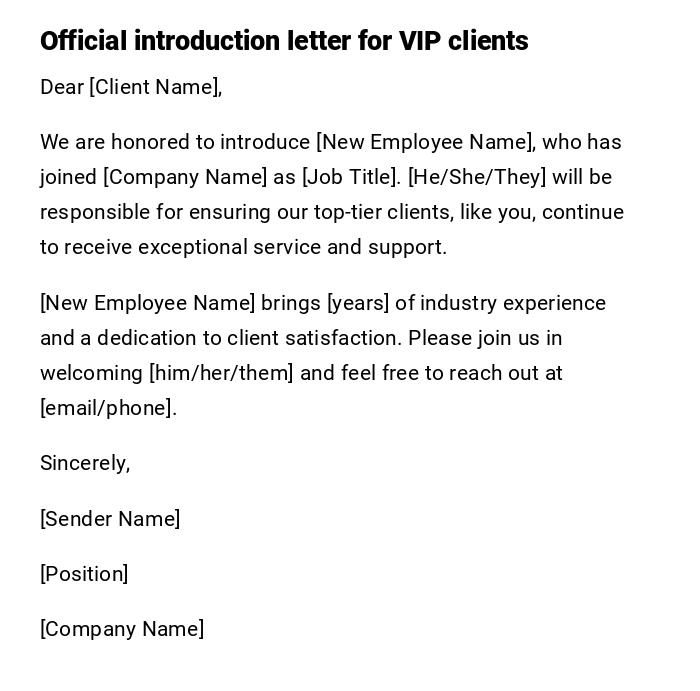 Official introduction letter for VIP clients Official introduction letter for VIP clients
