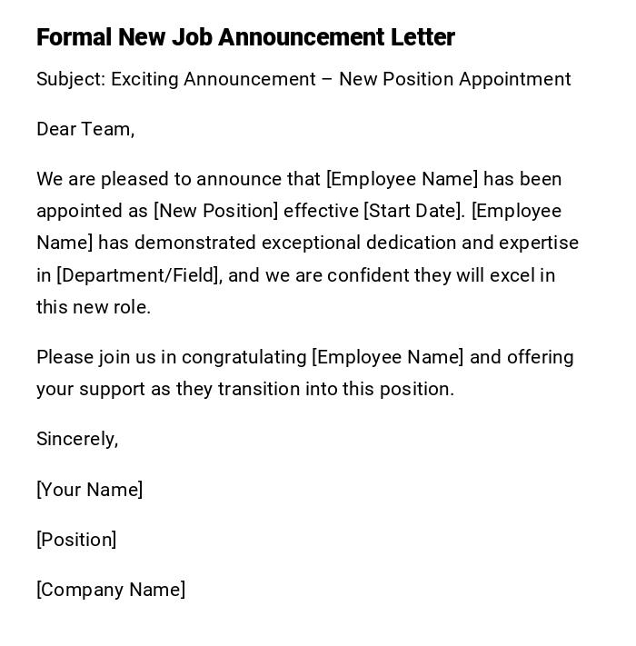 Formal New Job Announcement Letter Formal New Job Announcement Letter
