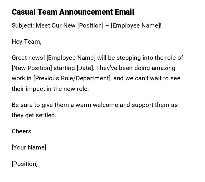 Casual Team Announcement Email Casual Team Announcement Email