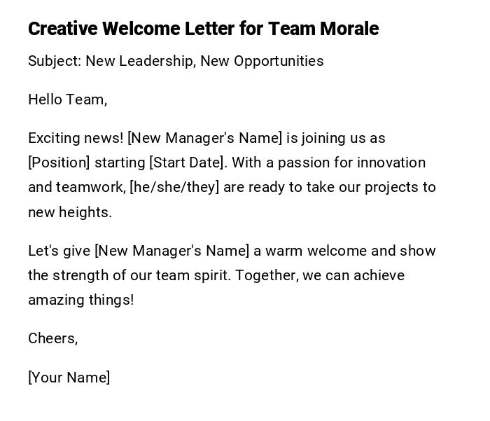 Creative Welcome Letter for Team Morale Creative Welcome Letter for Team Morale