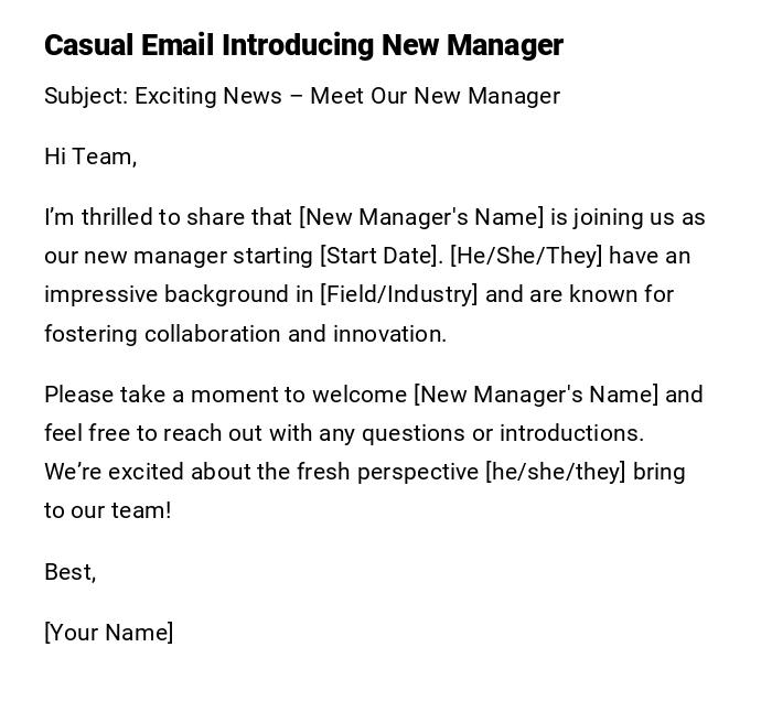 Casual Email Introducing New Manager Casual Email Introducing New Manager