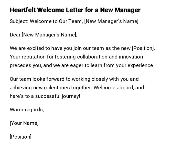 Heartfelt Welcome Letter for a New Manager Heartfelt Welcome Letter for a New Manager