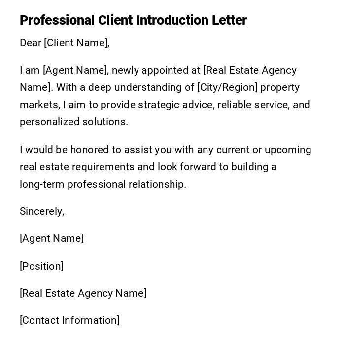 Professional Client Introduction Letter Professional Client Introduction Letter