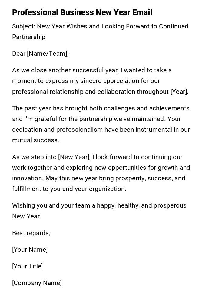 Professional Business New Year Email