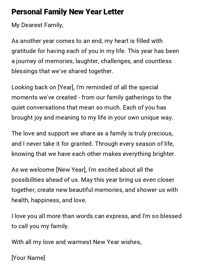 Personal Family New Year Letter