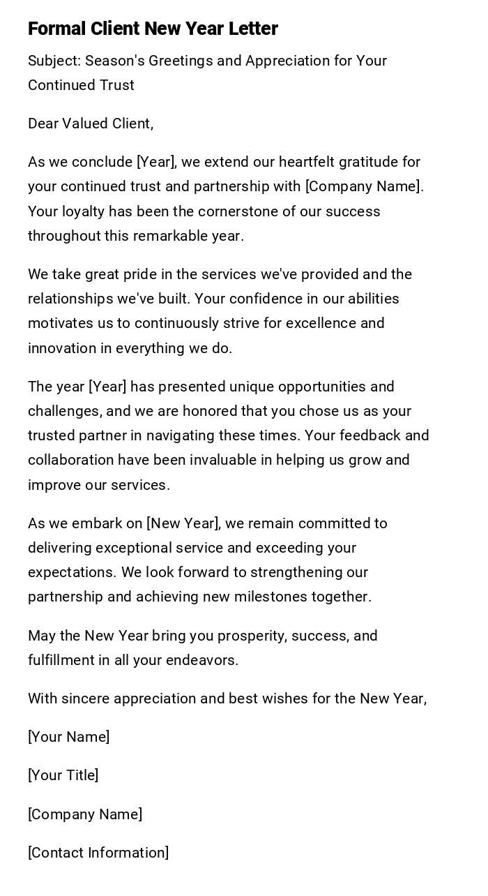 Formal Client New Year Letter