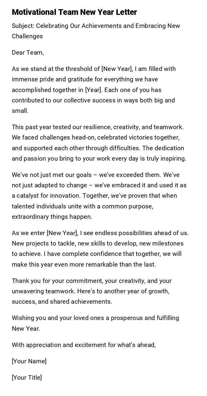 Motivational Team New Year Letter