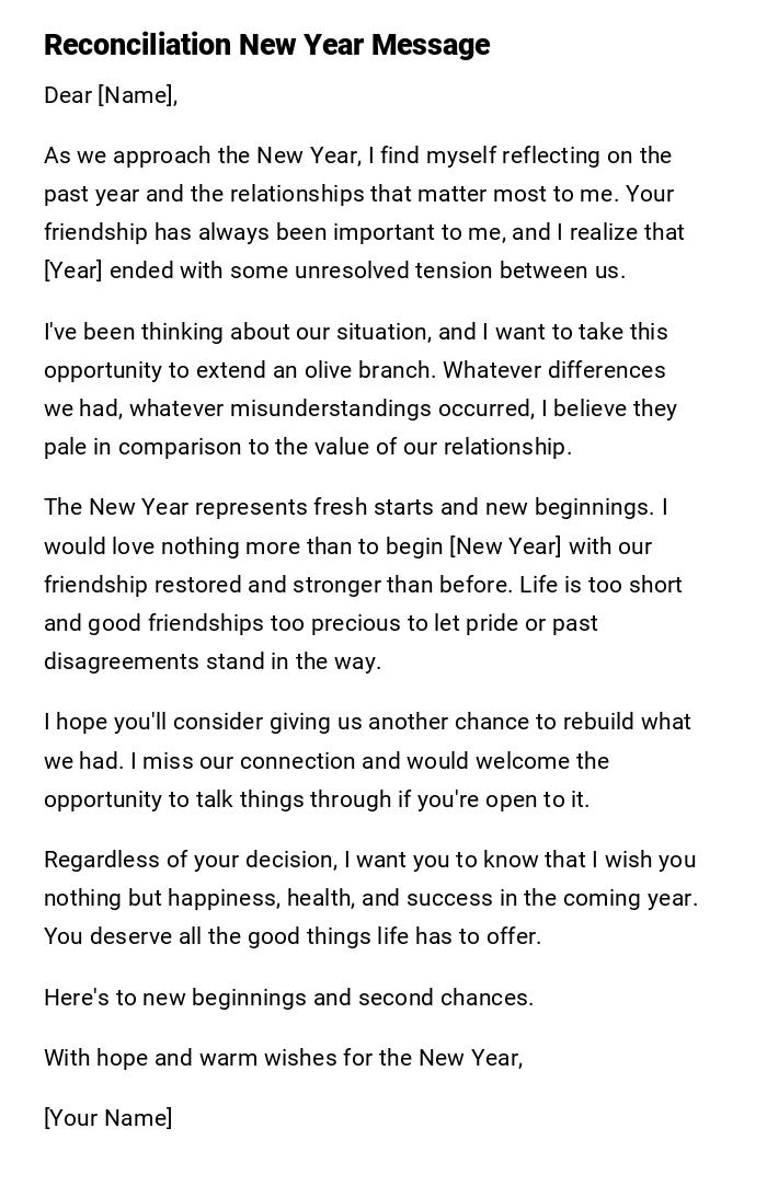 Reconciliation New Year Message