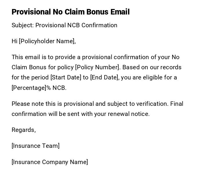 Provisional No Claim Bonus Email Provisional No Claim Bonus Email