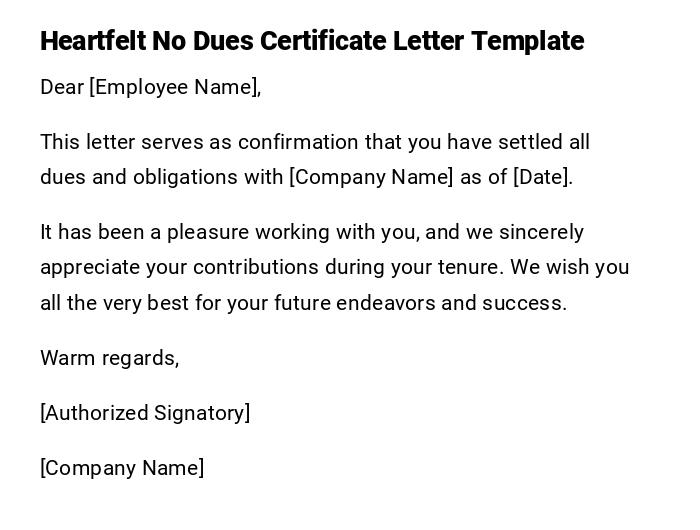 Heartfelt No Dues Certificate Letter Template