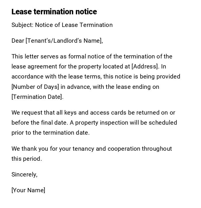 Lease termination notice Lease termination notice
