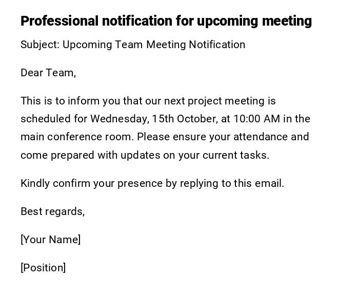 Professional notification for upcoming meeting Professional notification for upcoming meeting