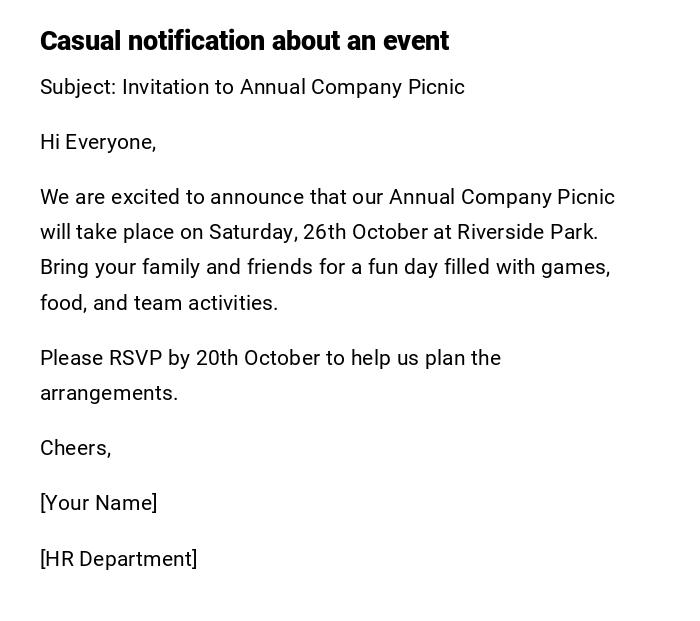 Casual notification about an event Casual notification about an event