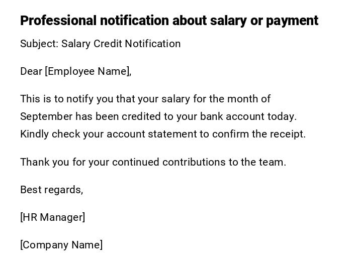 Professional notification about salary or payment Professional notification about salary or payment