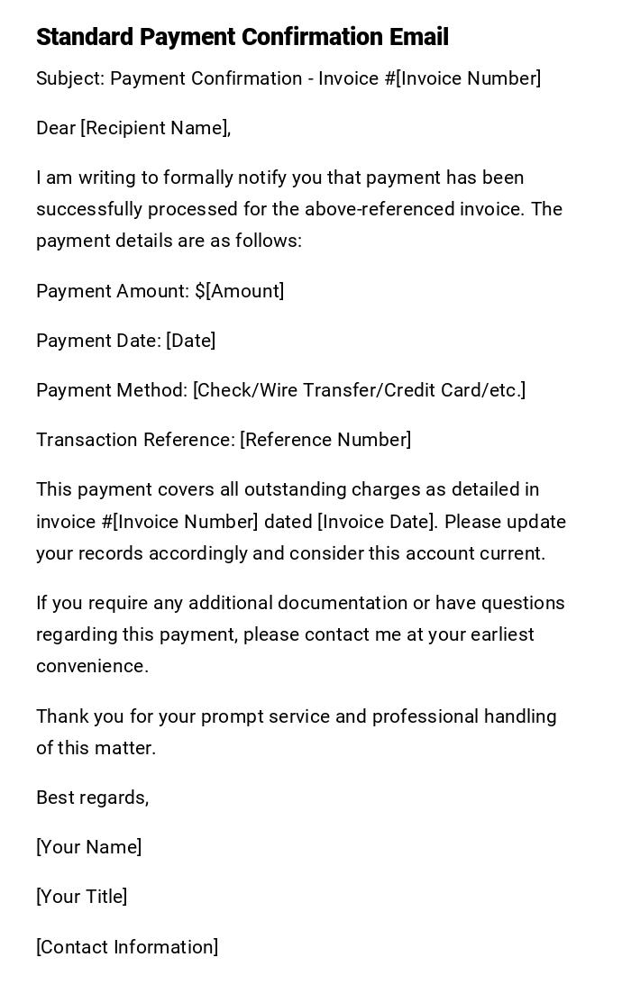 Standard Payment Confirmation Email Standard Payment Confirmation Email