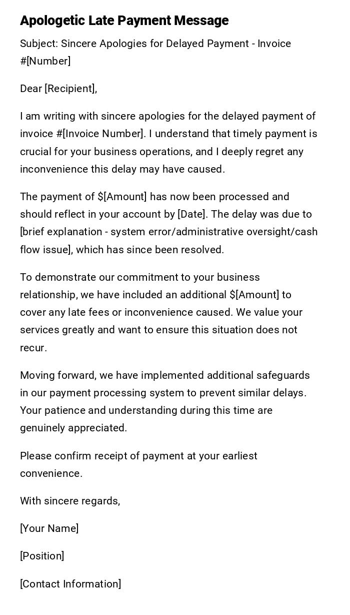 Apologetic Late Payment Message Apologetic Late Payment Message
