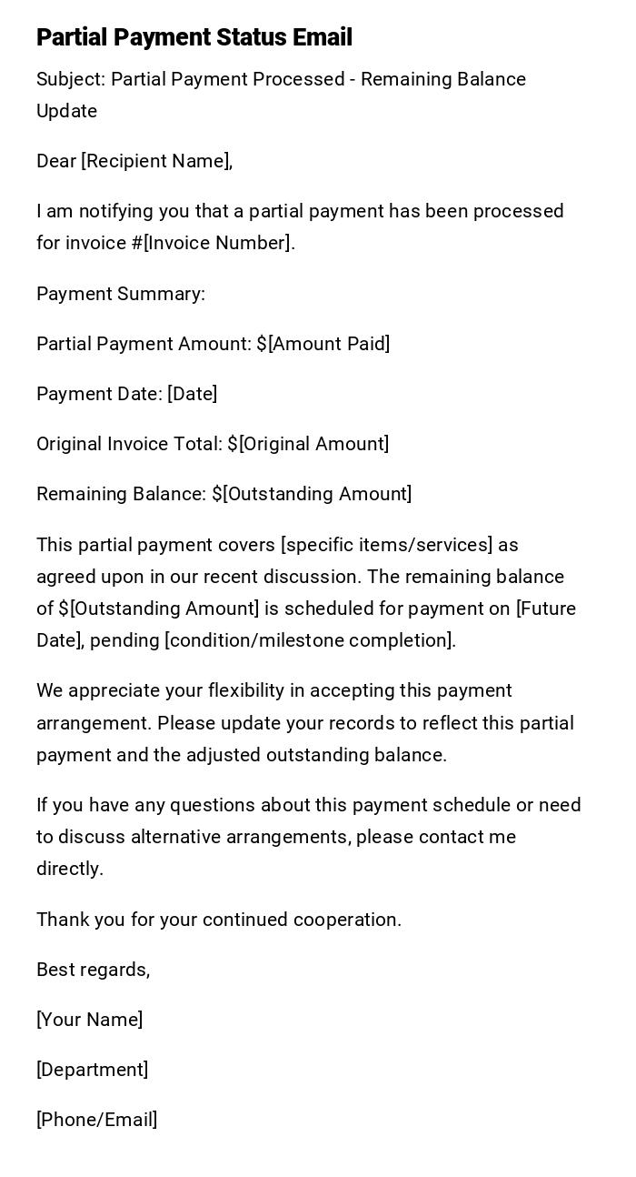 Partial Payment Status Email Partial Payment Status Email