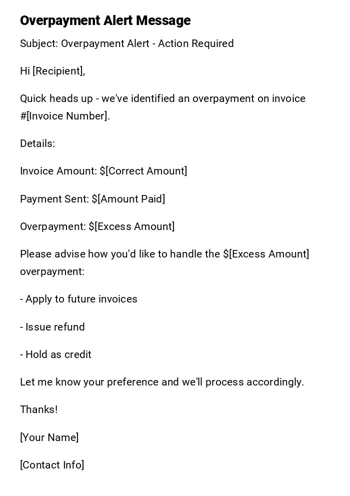 Overpayment Alert Message Overpayment Alert Message