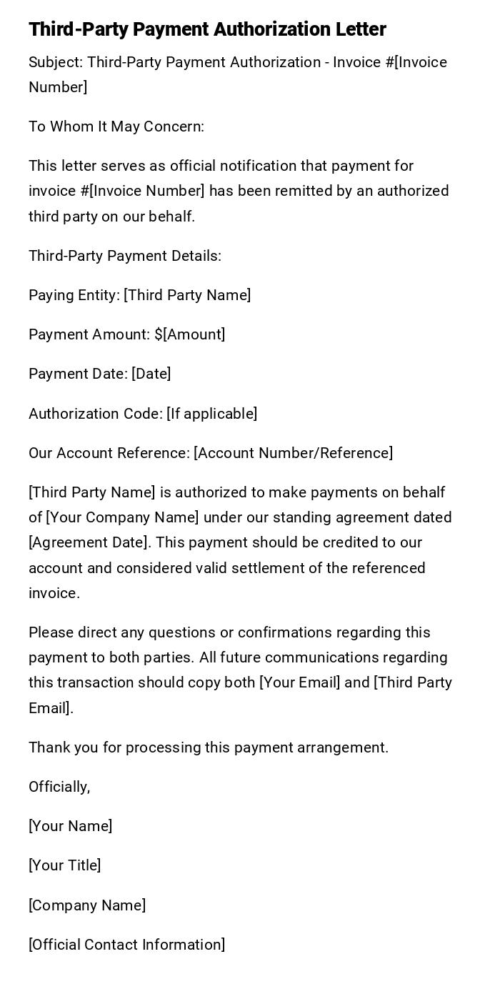Third-Party Payment Authorization Letter Third-Party Payment Authorization Letter