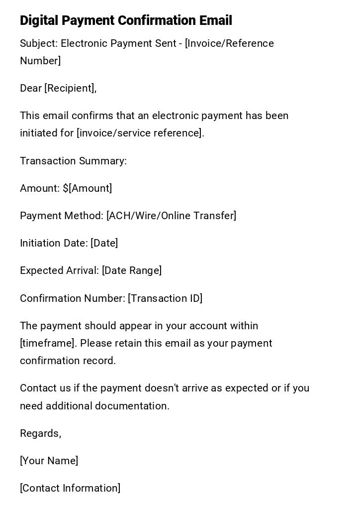 Digital Payment Confirmation Email Digital Payment Confirmation Email