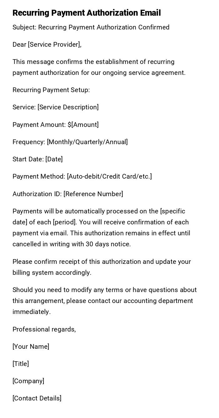 Recurring Payment Authorization Email Recurring Payment Authorization Email