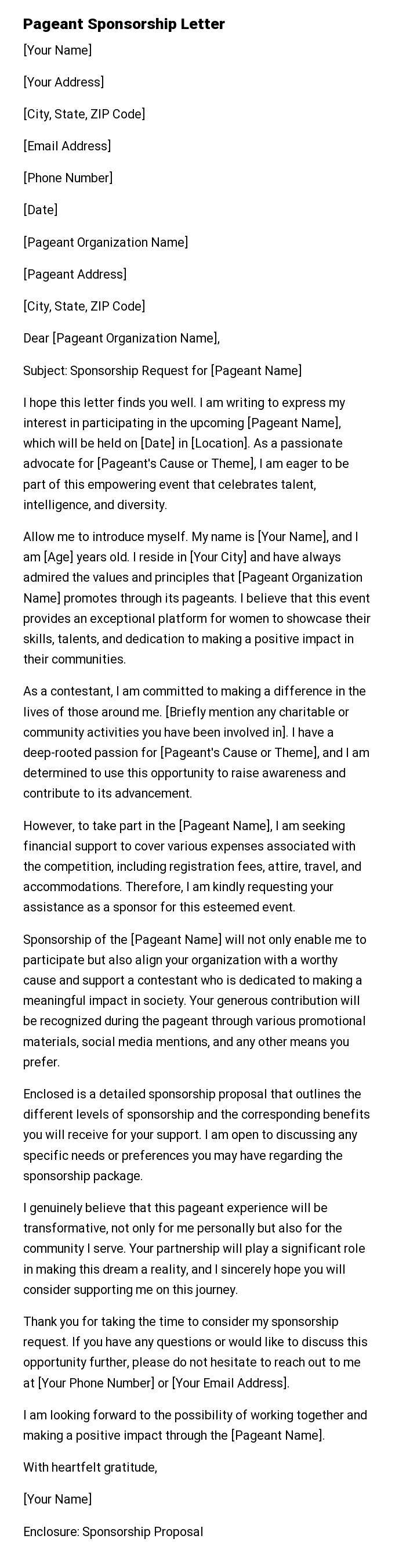 Pageant Sponsorship Letter