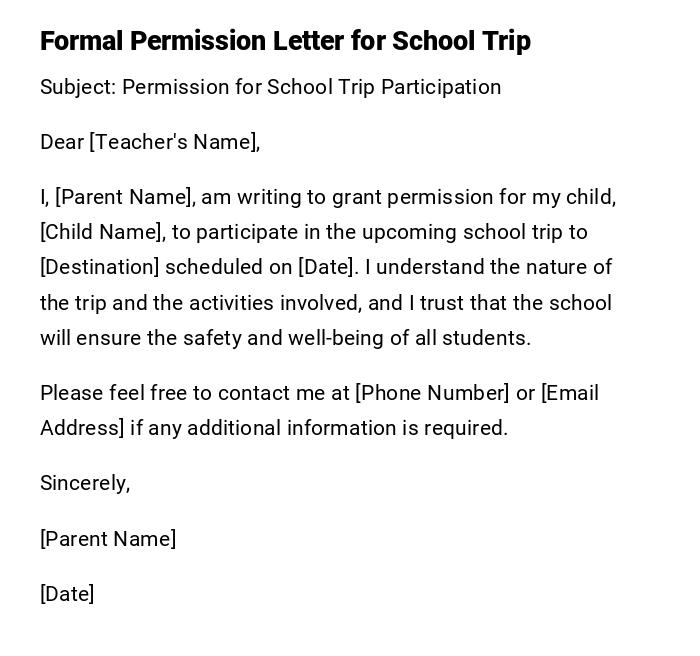 Formal Permission Letter for School Trip