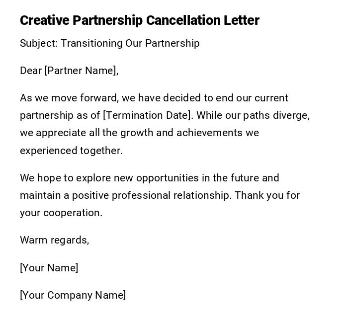 Creative Partnership Cancellation Letter Creative Partnership Cancellation Letter