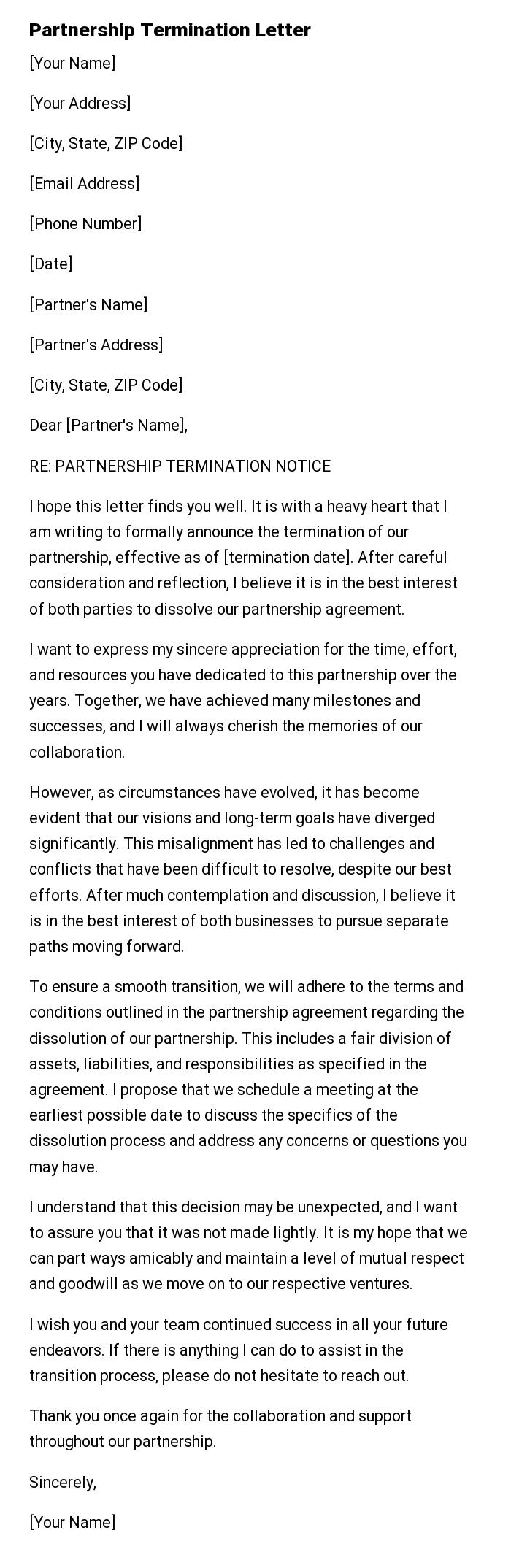 Partnership Termination Letter