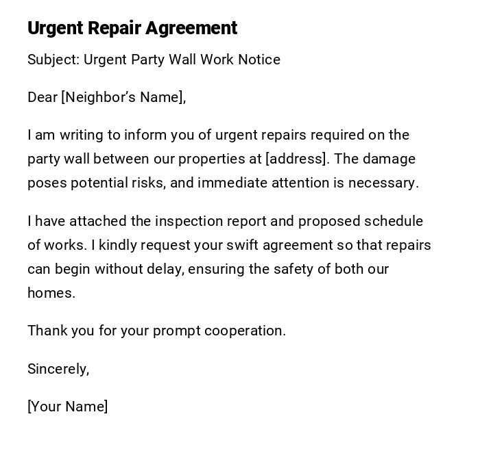 Urgent Repair Agreement Urgent Repair Agreement