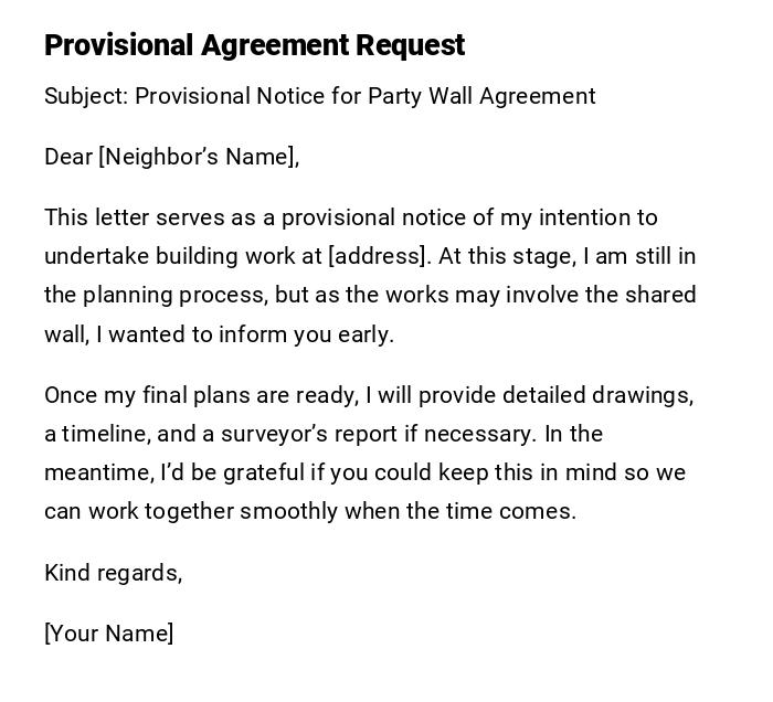 Provisional Agreement Request Provisional Agreement Request