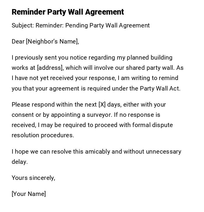 Reminder Party Wall Agreement Reminder Party Wall Agreement