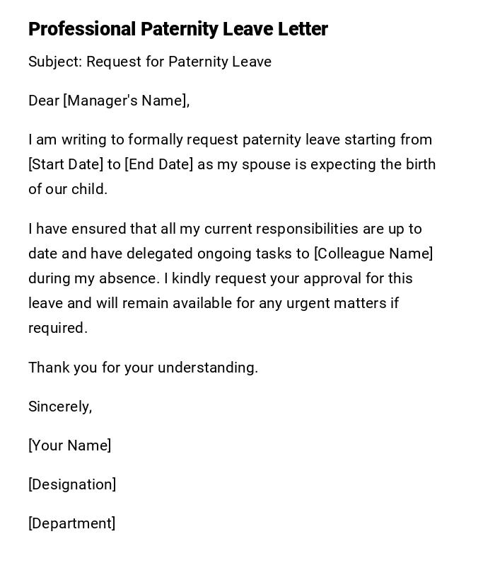 Professional Paternity Leave Letter Professional Paternity Leave Letter