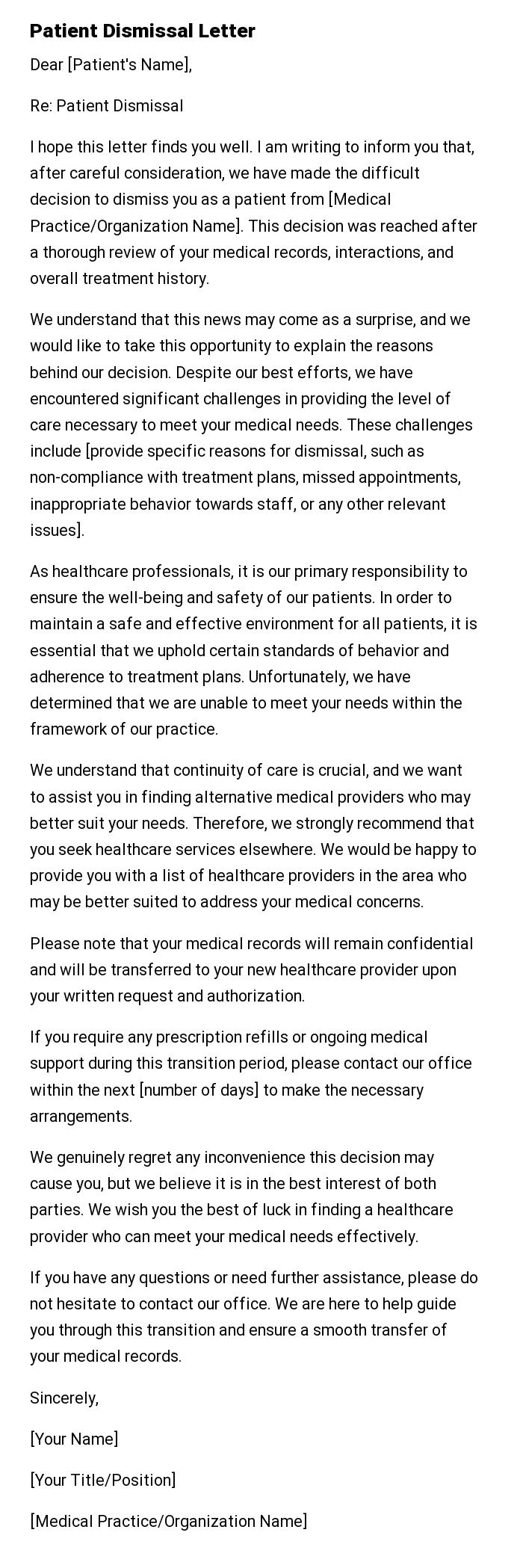 Patient Dismissal Letter