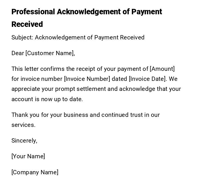 Professional Acknowledgement of Payment Received Professional Acknowledgement of Payment Received